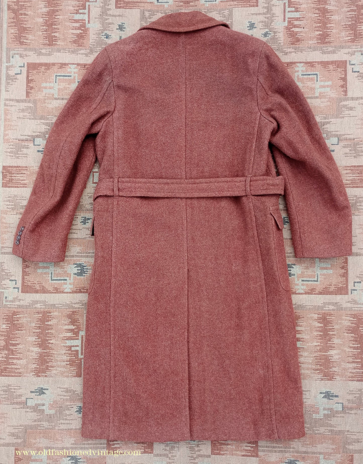 Vintage 1940s Burton CC41 Double Breasted Overcoat Rust Brown Wool Tweed DB Belted 38"