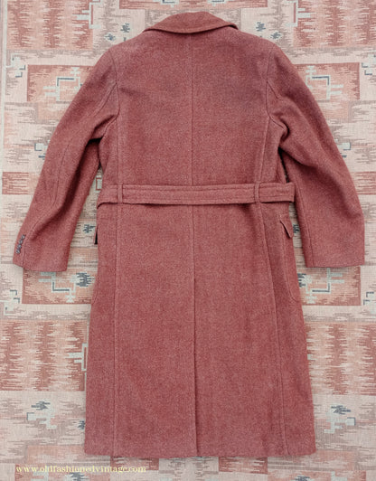 Vintage 1940s Burton CC41 Double Breasted Overcoat Rust Brown Wool Tweed DB Belted 38"