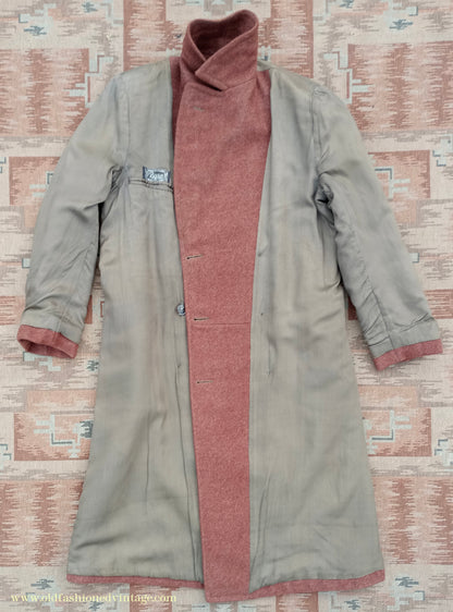 Vintage 1940s Burton CC41 Double Breasted Overcoat Rust Brown Wool Tweed DB Belted 38"