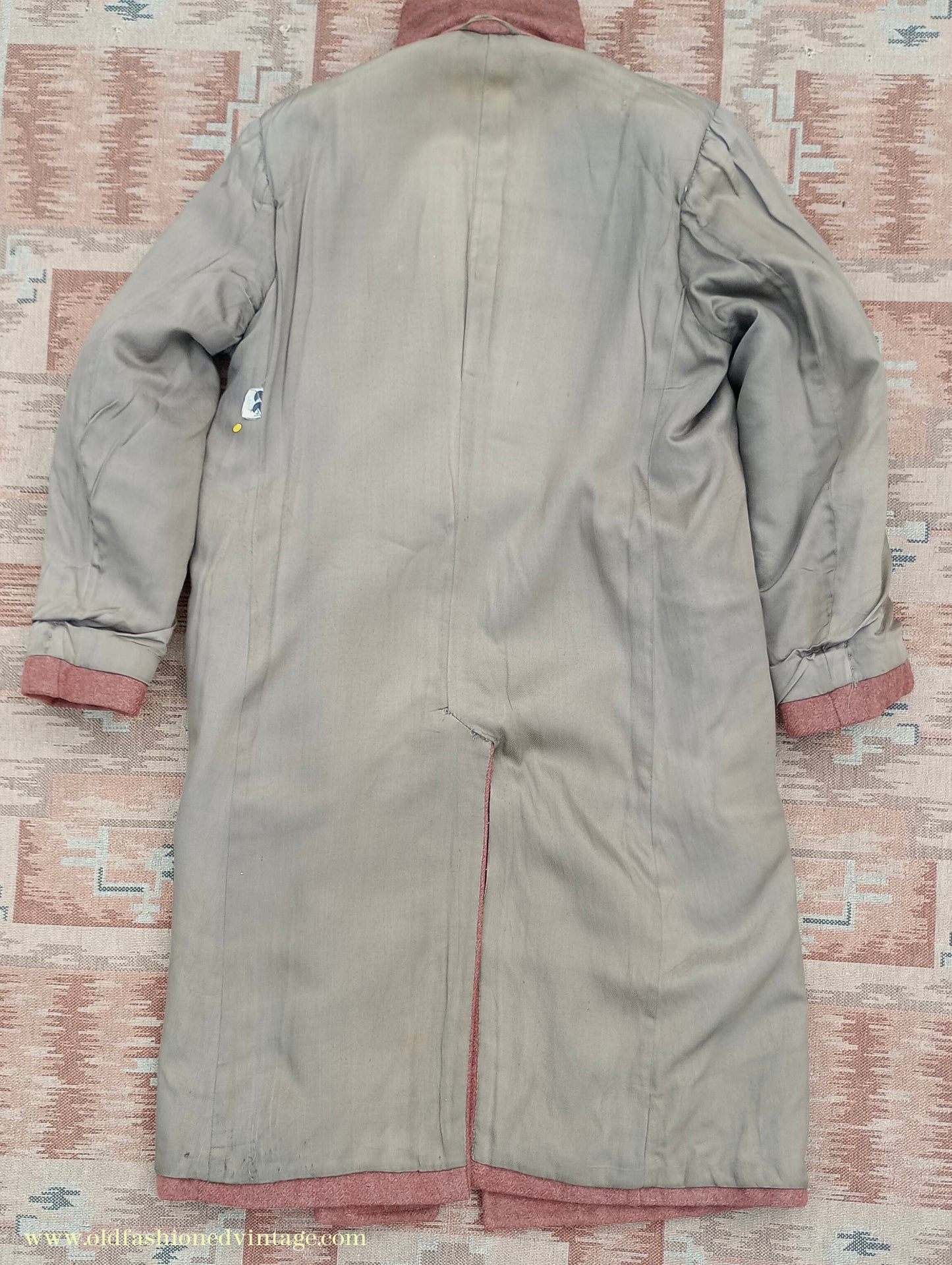 Vintage 1940s Burton CC41 Double Breasted Overcoat Rust Brown Wool Tweed DB Belted 38"