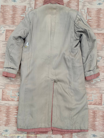 Vintage 1940s Burton CC41 Double Breasted Overcoat Rust Brown Wool Tweed DB Belted 38"