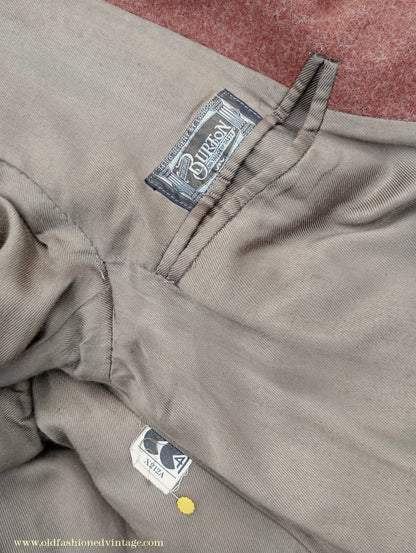 Vintage 1940s Burton CC41 Double Breasted Overcoat Rust Brown Wool Tweed DB Belted 38"