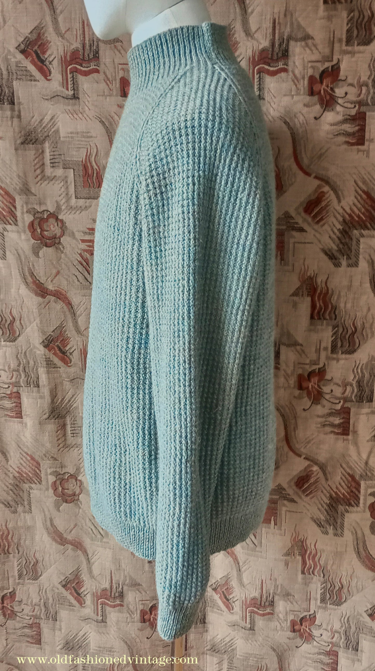 Vintage Mens 1950s Hand Knitted Jumper Turtle Neck Knit Sweater Marled Lovat Green L XL