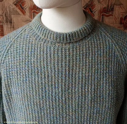 Vintage Mens 1950s Hand Knitted Jumper Turtle Neck Knit Sweater Marled Lovat Green L XL