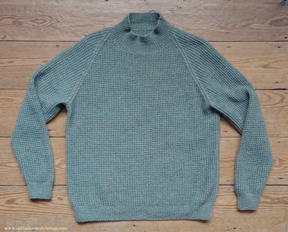Vintage Mens 1950s Hand Knitted Jumper Turtle Neck Knit Sweater Marled Lovat Green L XL