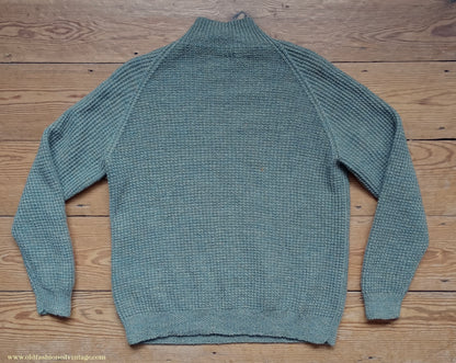 Vintage Mens 1950s Hand Knitted Jumper Turtle Neck Knit Sweater Marled Lovat Green L XL