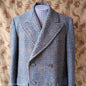 Vintage Mens 1940s Double Breasted Overcoat Coat Grey Blue Speckled Check Wool DB Peak Lapel L XL