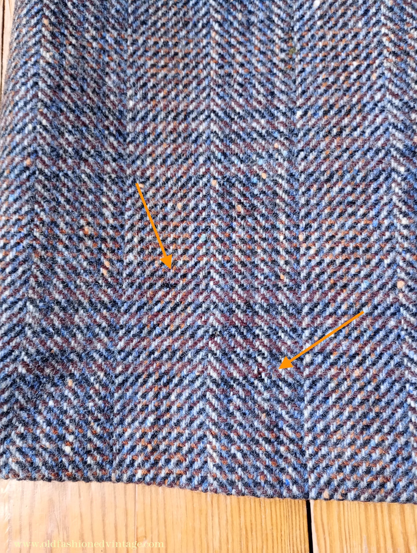 Vintage Mens 1940s Double Breasted Overcoat Coat Grey Blue Speckled Check Wool DB Peak Lapel L XL