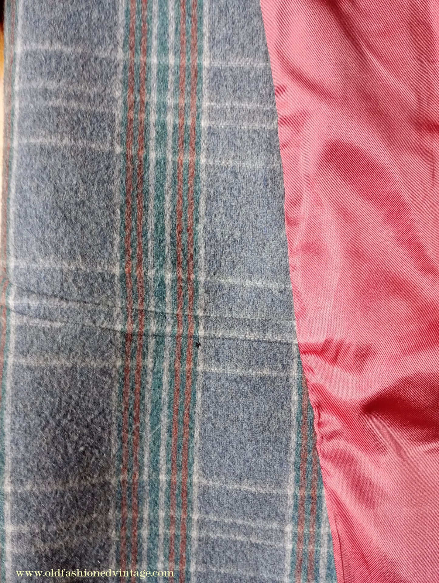 Vintage Mens 1940s Double Breasted Overcoat Coat Grey Blue Speckled Check Wool DB Peak Lapel L XL