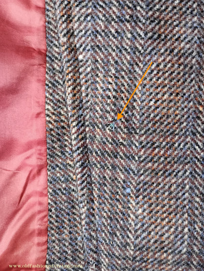 Vintage Mens 1940s Double Breasted Overcoat Coat Grey Blue Speckled Check Wool DB Peak Lapel L XL