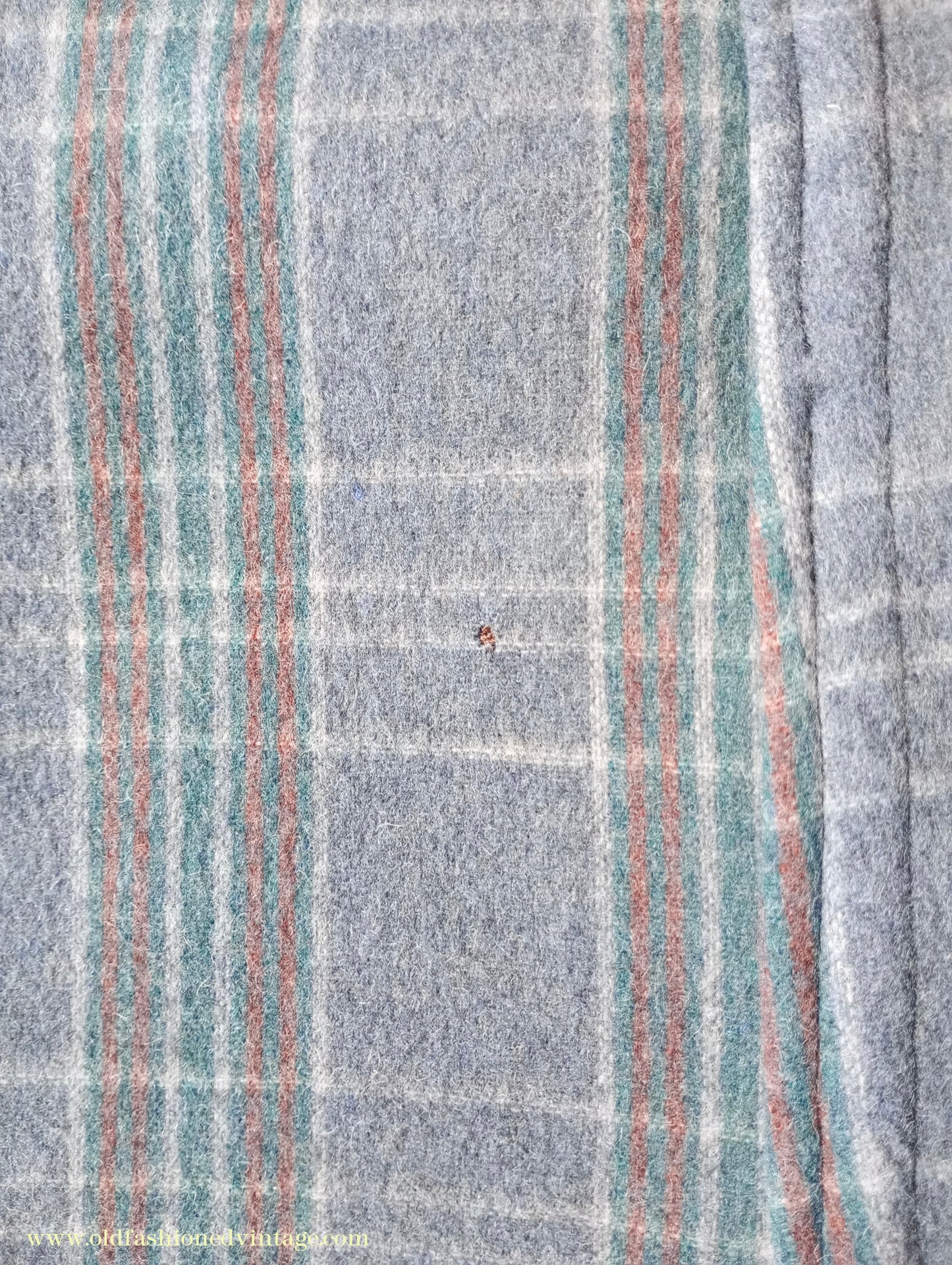 Vintage Mens 1940s Double Breasted Overcoat Coat Grey Blue Speckled Check Wool DB Peak Lapel L XL