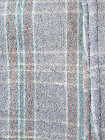 Vintage Mens 1940s Double Breasted Overcoat Coat Grey Blue Speckled Check Wool DB Peak Lapel L XL