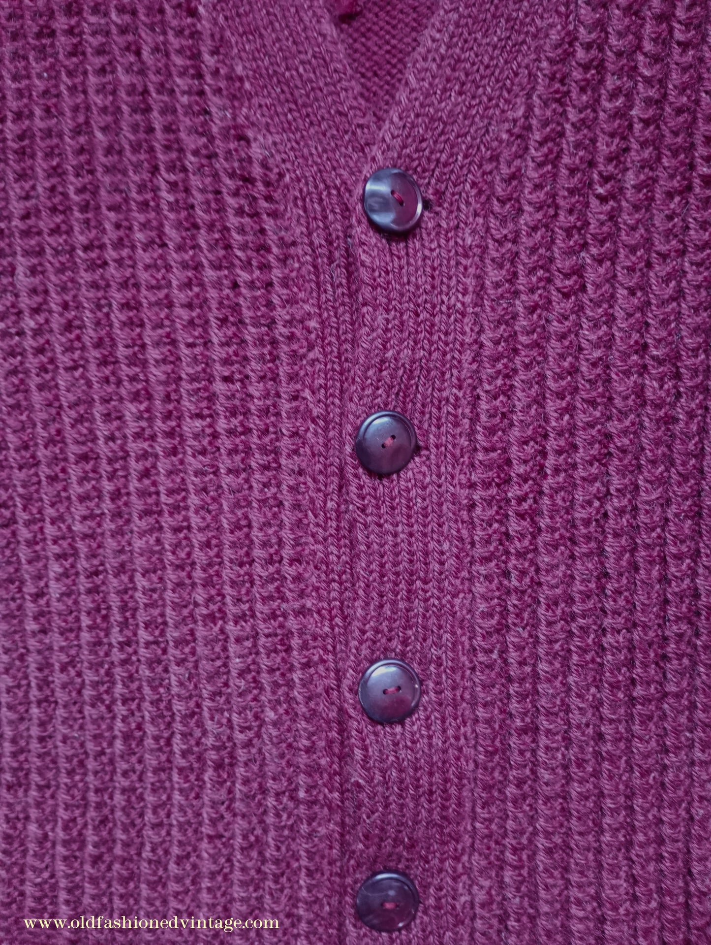 Vintage Mens 1950s 1960s Hand Knitted Cardigan Sweater Burgundy Knit Wool Jacket M