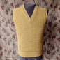 Vintage Mens 1950s Mustard Yellow Slipover Wool Sleeveless Sweater Vest Tank Top Machine Knitted S