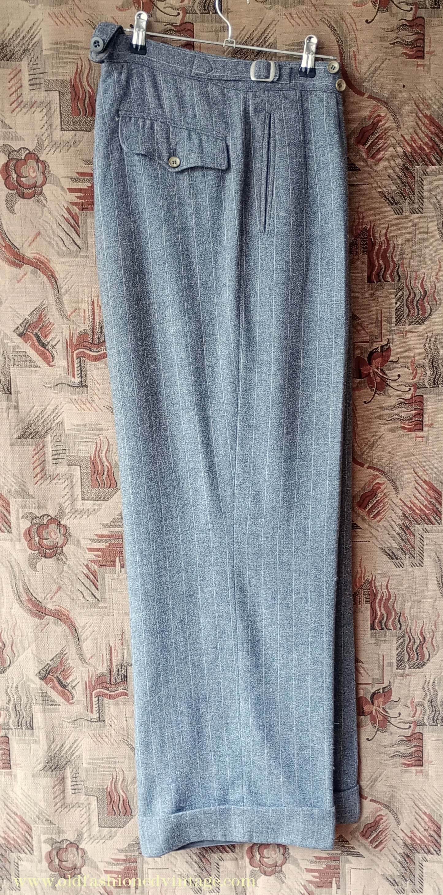 Vintage Mens 1940s Grey Pinstripe Flannel Trousers Pants 30"