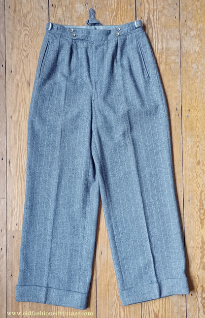 Vintage Mens 1940s Grey Pinstripe Flannel Trousers Pants 30"