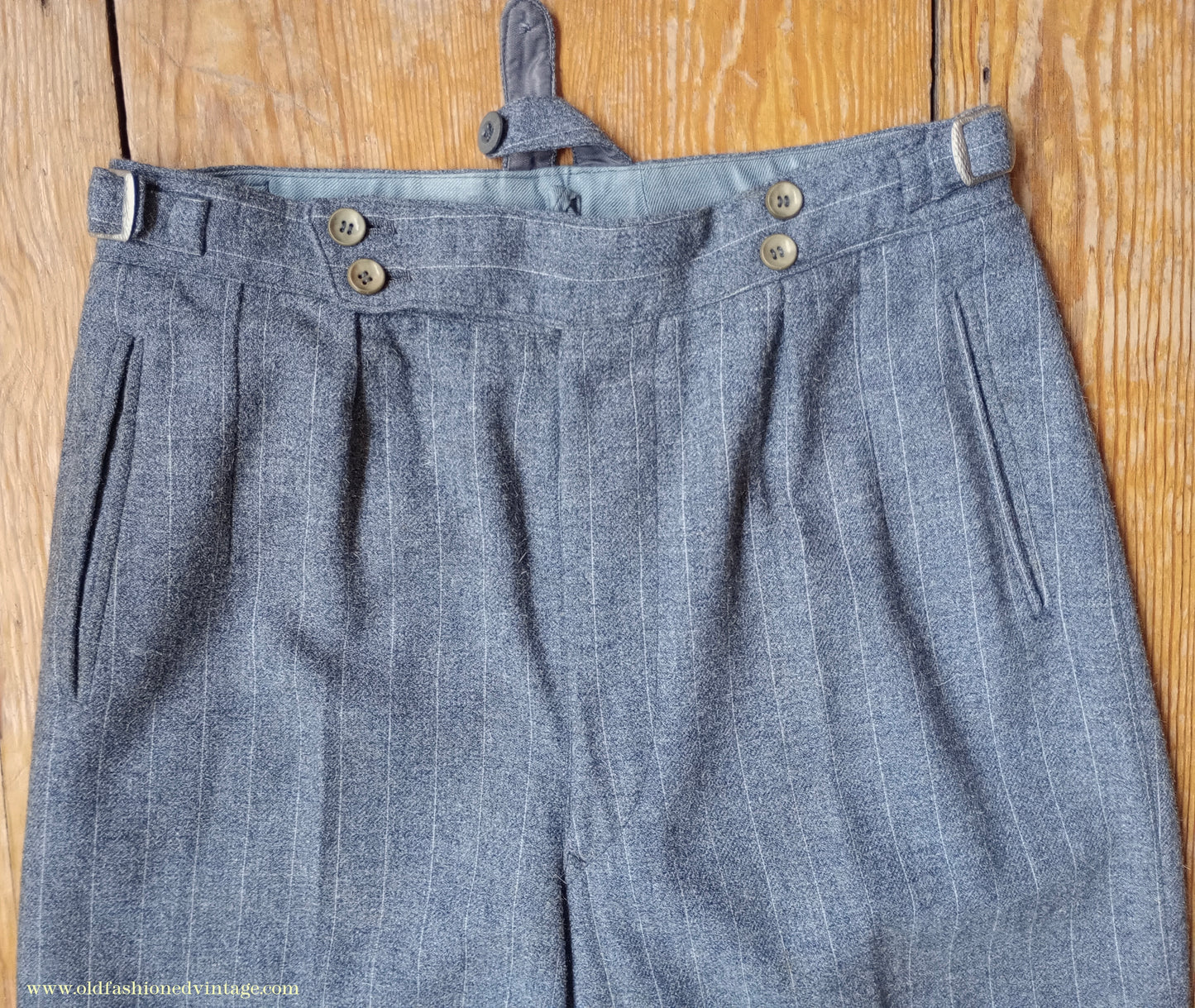 Vintage Mens 1940s Grey Pinstripe Flannel Trousers Pants 30"