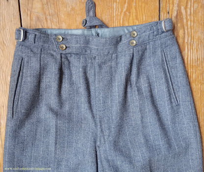 Vintage Mens 1940s Grey Pinstripe Flannel Trousers Pants 30"