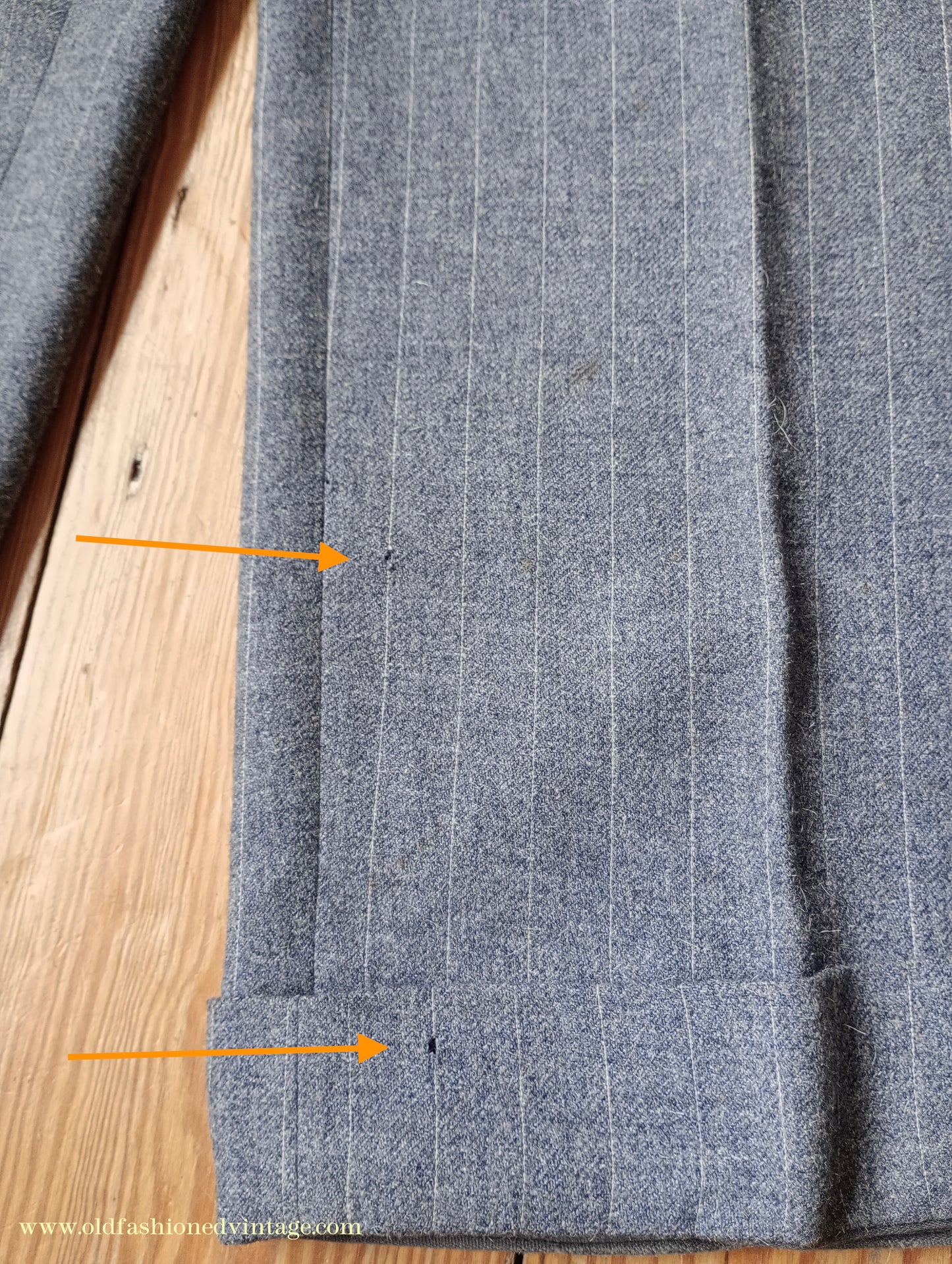 Vintage Mens 1940s Grey Pinstripe Flannel Trousers Pants 30"