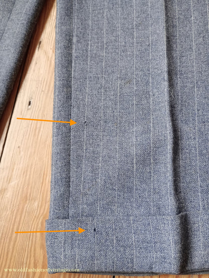 Vintage Mens 1940s Grey Pinstripe Flannel Trousers Pants 30"