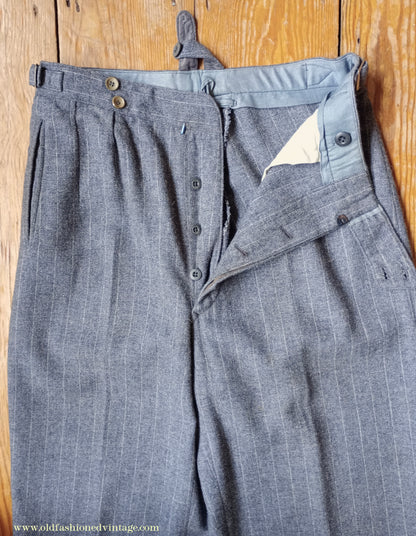 Vintage Mens 1940s Grey Pinstripe Flannel Trousers Pants 30"