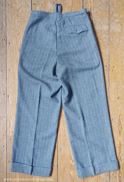 Vintage Mens 1940s Grey Pinstripe Flannel Trousers Pants 30"