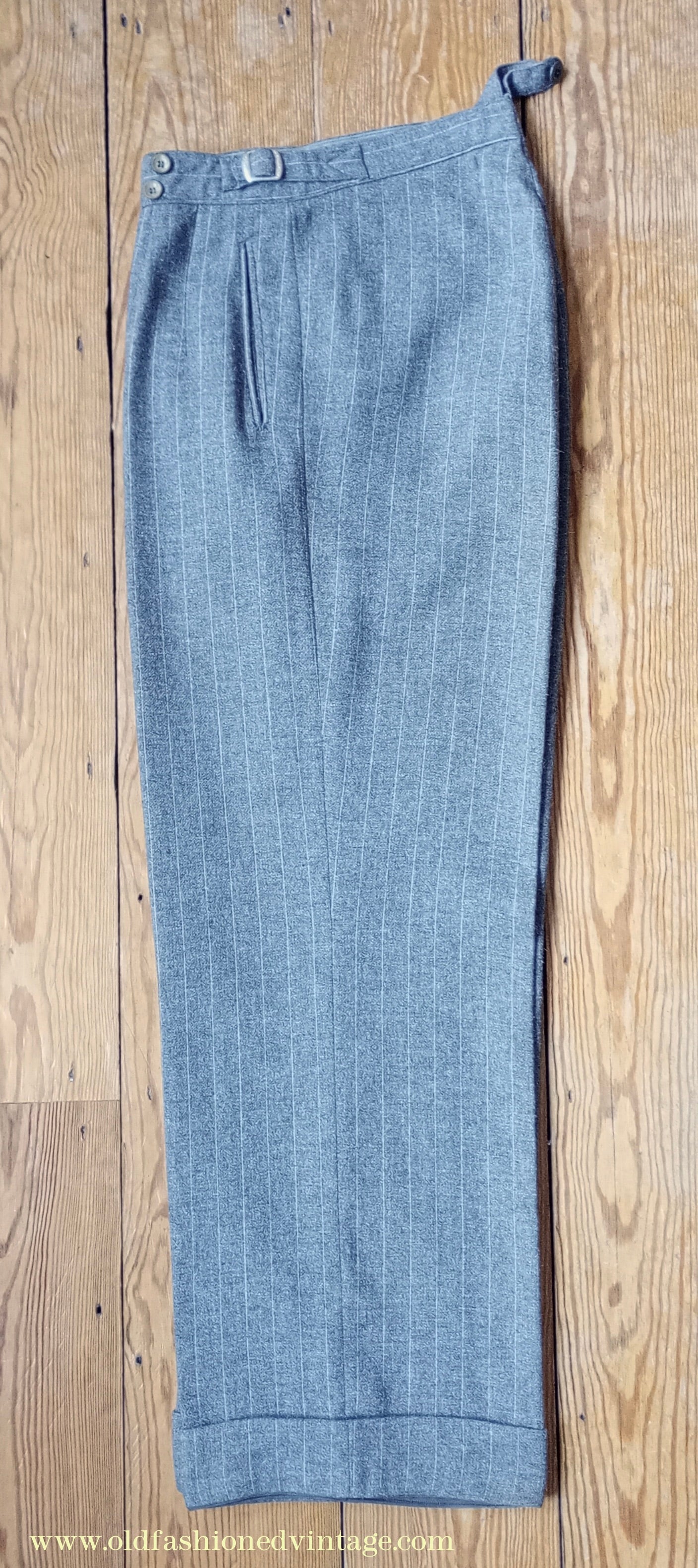 Vintage Mens 1940s Grey Pinstripe Flannel Trousers Pants 30"