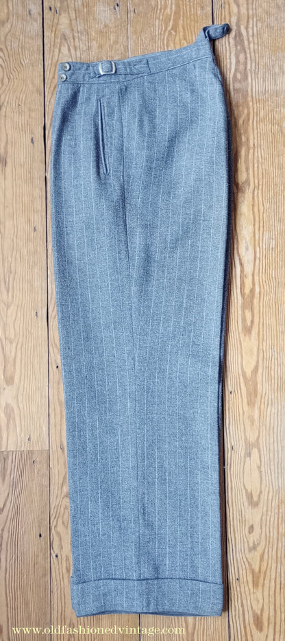 Vintage Mens 1940s Grey Pinstripe Flannel Trousers Pants 30"