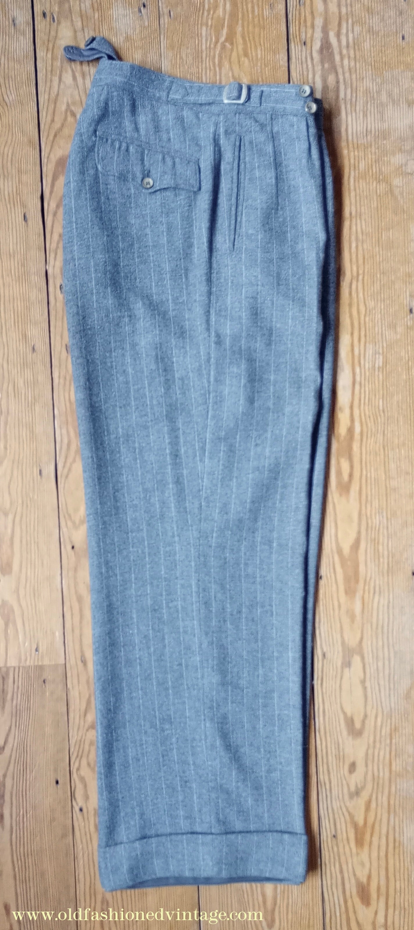 Vintage Mens 1940s Grey Pinstripe Flannel Trousers Pants 30"