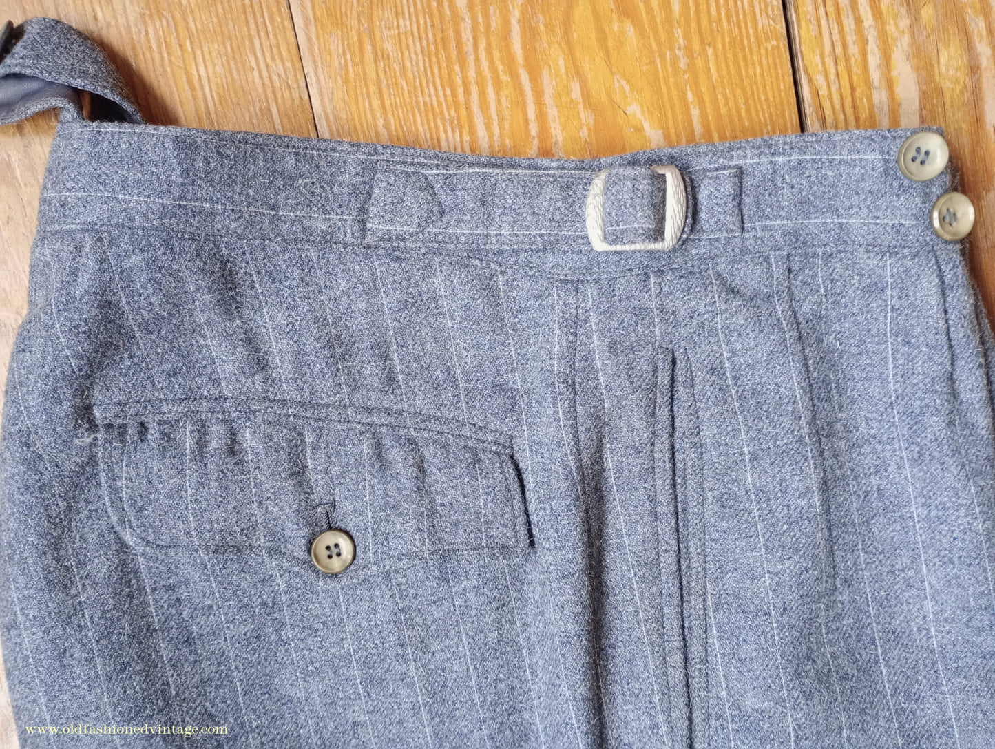 Vintage Mens 1940s Grey Pinstripe Flannel Trousers Pants 30"