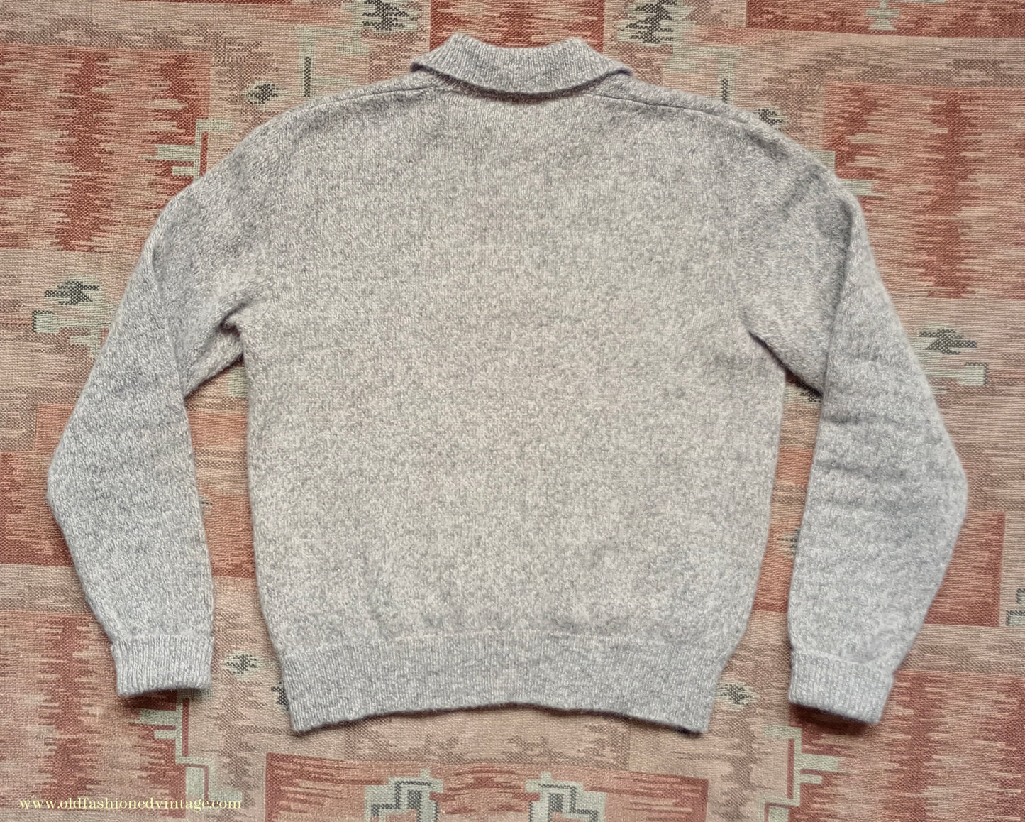 Old Fashioned Garments Vintage Reproduction 1940s Mens Zip Neck Jumper Polo Collar Beige Shetland Wool Sweater Lumberjacket Medium