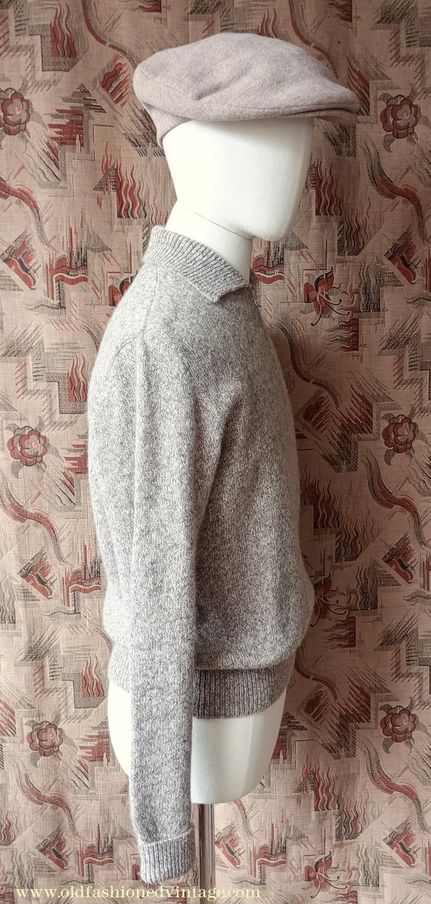 Old Fashioned Garments Vintage Reproduction 1940s Mens Zip Neck Jumper Polo Collar Beige Shetland Wool Sweater Lumberjacket Medium