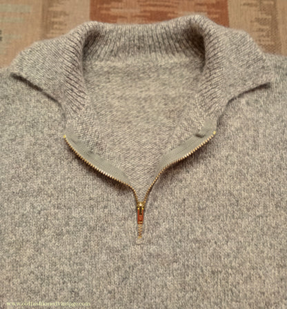 Old Fashioned Garments Vintage Reproduction 1940s Mens Zip Neck Jumper Polo Collar Beige Shetland Wool Sweater Lumberjacket Medium