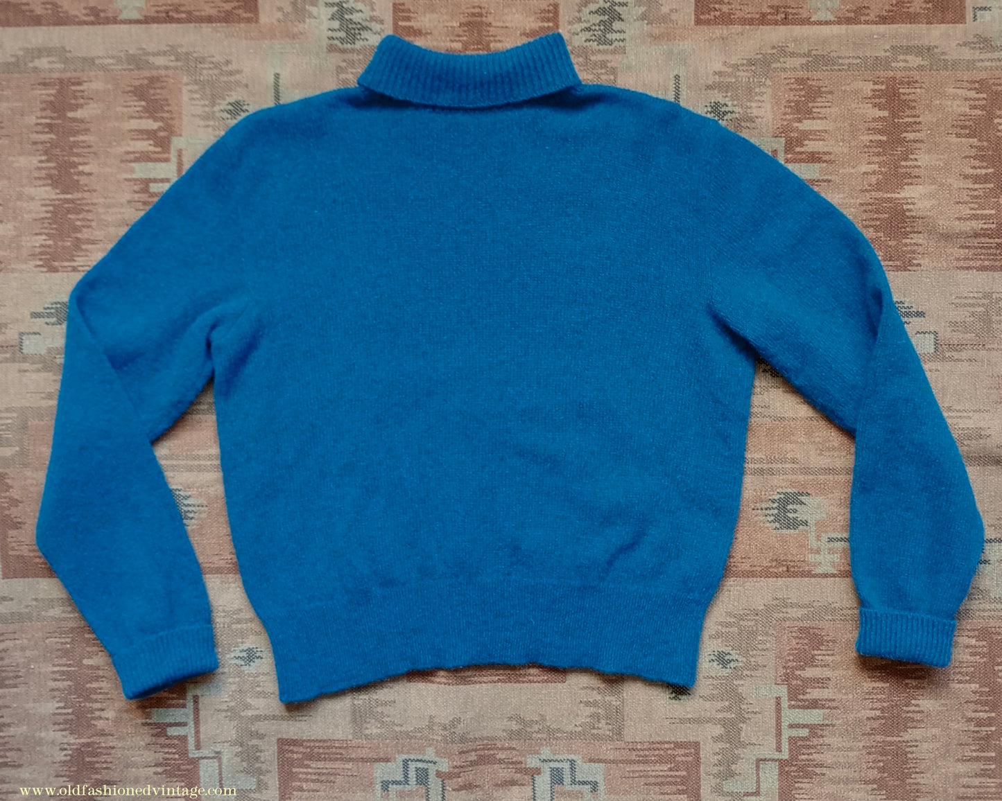Old Fashioned Garments Vintage Reproduction 1930s 1940s Mens Roll Neck Jumper Petrol Blue Green Shetland Wool Polo Turtle Sweater M L