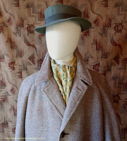 Vintage Mens 1950s Harris Tweed Raglan Overcoat Balmacaan Coat Brown Blue Beige Check S M
