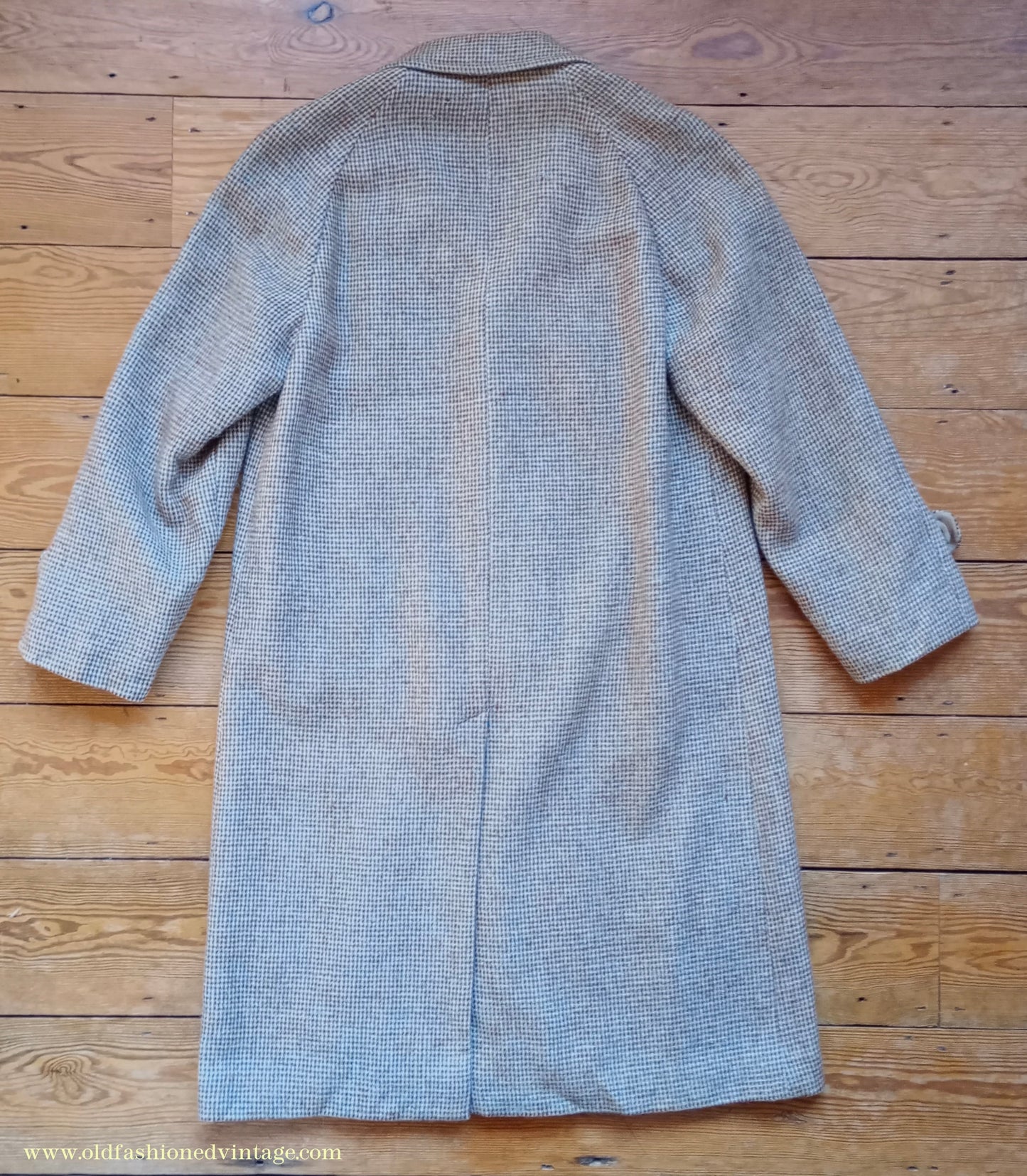 Vintage Mens 1950s Harris Tweed Raglan Overcoat Balmacaan Coat Brown Blue Beige Check S M