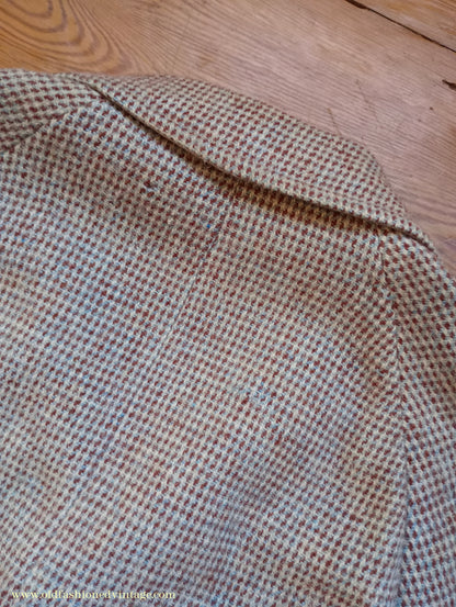 Vintage Mens 1950s Harris Tweed Raglan Overcoat Balmacaan Coat Brown Blue Beige Check S M