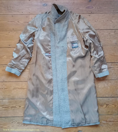 Vintage Mens 1950s Harris Tweed Raglan Overcoat Balmacaan Coat Brown Blue Beige Check S M