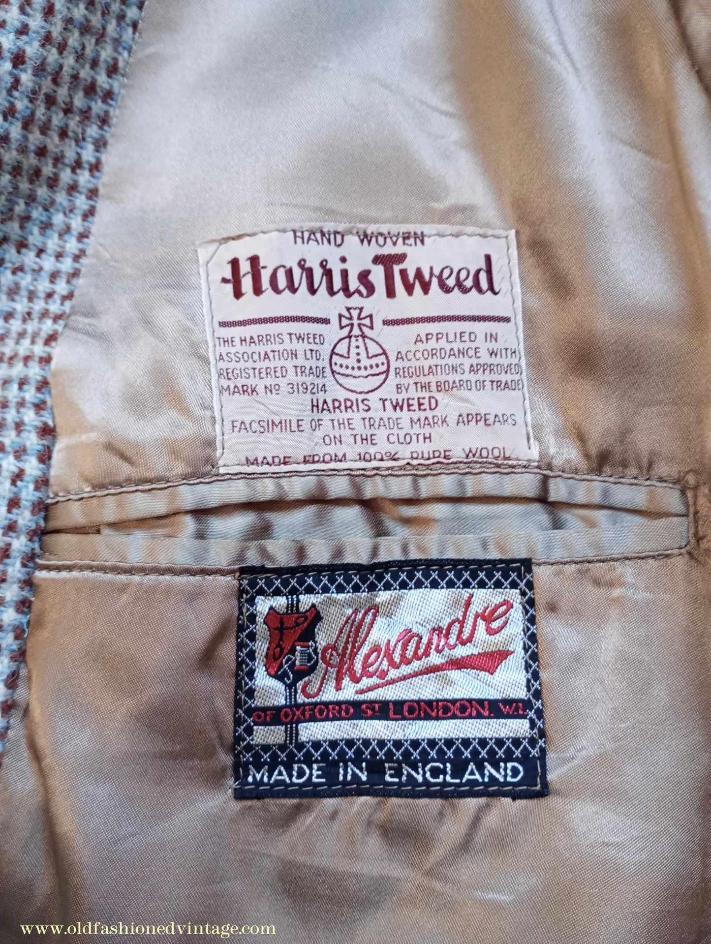 Vintage Mens 1950s Harris Tweed Raglan Overcoat Balmacaan Coat Brown Blue Beige Check S M