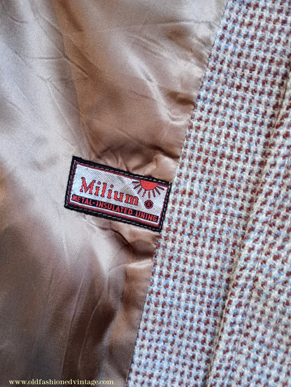 Vintage Mens 1950s Harris Tweed Raglan Overcoat Balmacaan Coat Brown Blue Beige Check S M