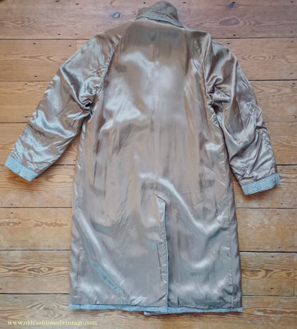 Vintage Mens 1950s Harris Tweed Raglan Overcoat Balmacaan Coat Brown Blue Beige Check S M