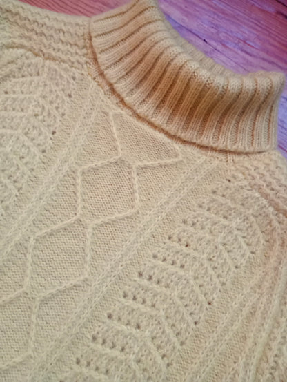 Vintage Mens 1950s 1960s Roll Neck Jumper Sweater Pullover Fancy Rib Ribbed Yellow Wool S