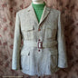 Vintage Mens 1970s Donegal Tweed Country Belted Jacket Patch Pockets Safari Military Style Beige Brown Flecked Wool 42"