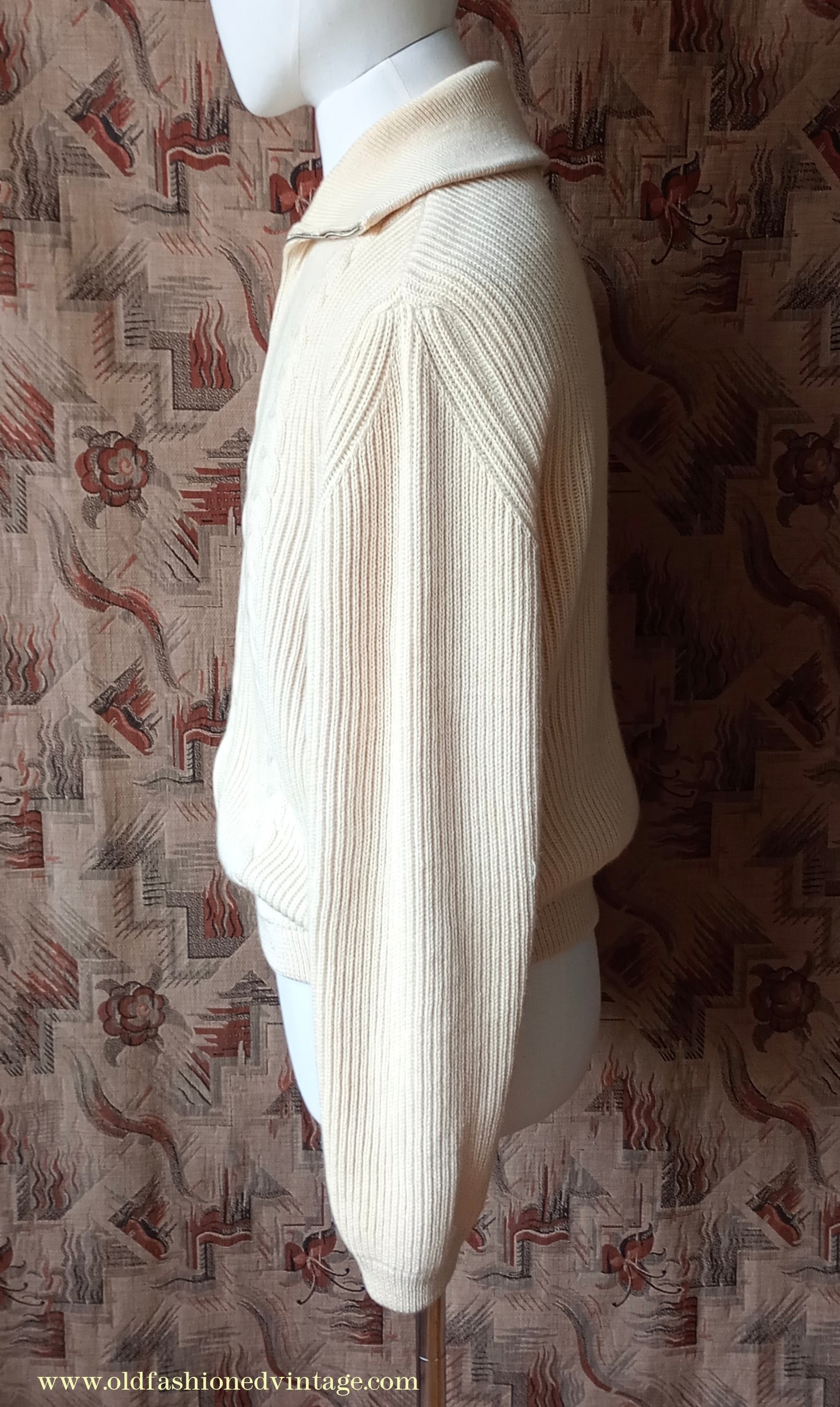 Vintage Mens 1950s 1960s Bleyle Cream Wool Zip Up Cardigan Sweater Jacket Blouson Lumberjacket M L