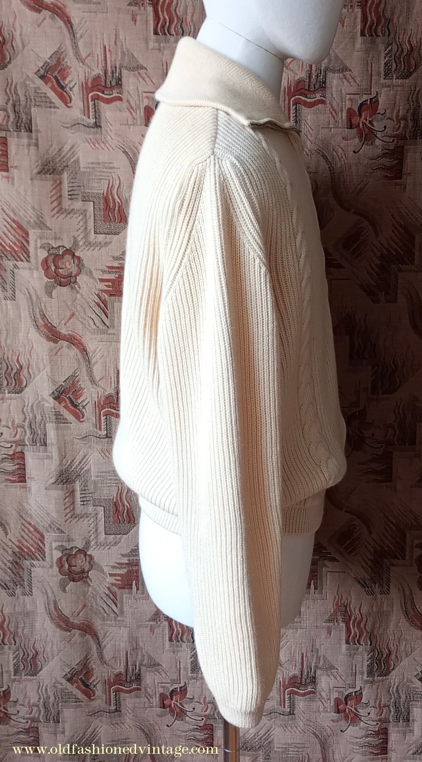 Vintage Mens 1950s 1960s Bleyle Cream Wool Zip Up Cardigan Sweater Jacket Blouson Lumberjacket M L