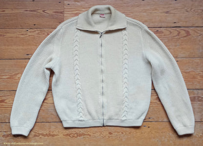 Vintage Mens 1950s 1960s Bleyle Cream Wool Zip Up Cardigan Sweater Jacket Blouson Lumberjacket M L