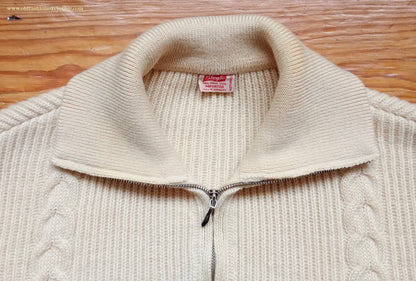 Vintage Mens 1950s 1960s Bleyle Cream Wool Zip Up Cardigan Sweater Jacket Blouson Lumberjacket M L