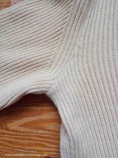 Vintage Mens 1950s 1960s Bleyle Cream Wool Zip Up Cardigan Sweater Jacket Blouson Lumberjacket M L