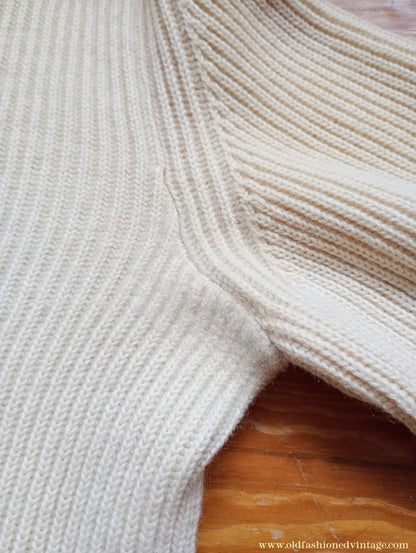 Vintage Mens 1950s 1960s Bleyle Cream Wool Zip Up Cardigan Sweater Jacket Blouson Lumberjacket M L