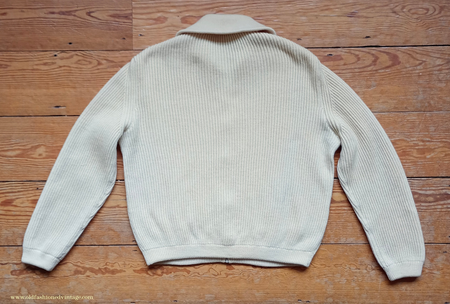 Vintage Mens 1950s 1960s Bleyle Cream Wool Zip Up Cardigan Sweater Jacket Blouson Lumberjacket M L